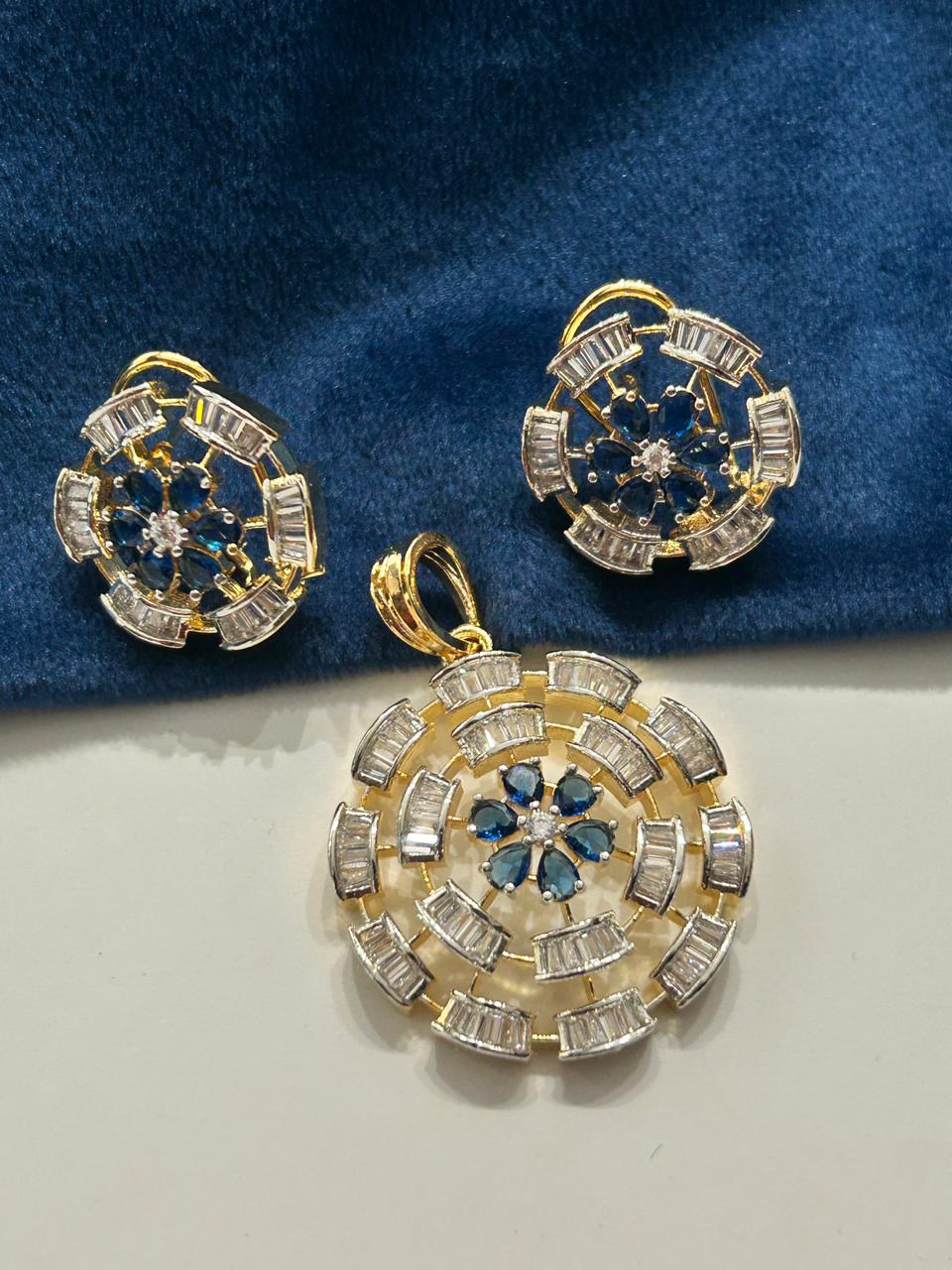 Gulnaar Bloom  Diamond Pendant Set for Women  with Screw Back Earrings