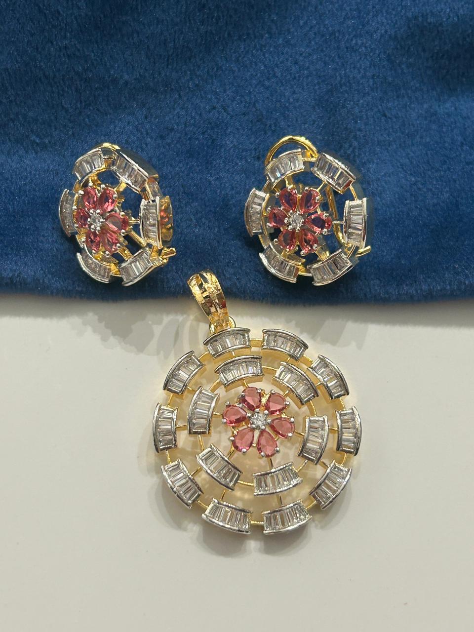 Gulnaar Bloom  Diamond Pendant Set for Women  with Screw Back Earrings
