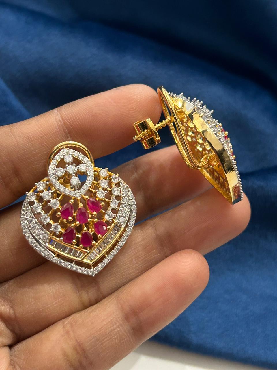 American Diamond Pendant Set  with Screw Back Earrings for Women