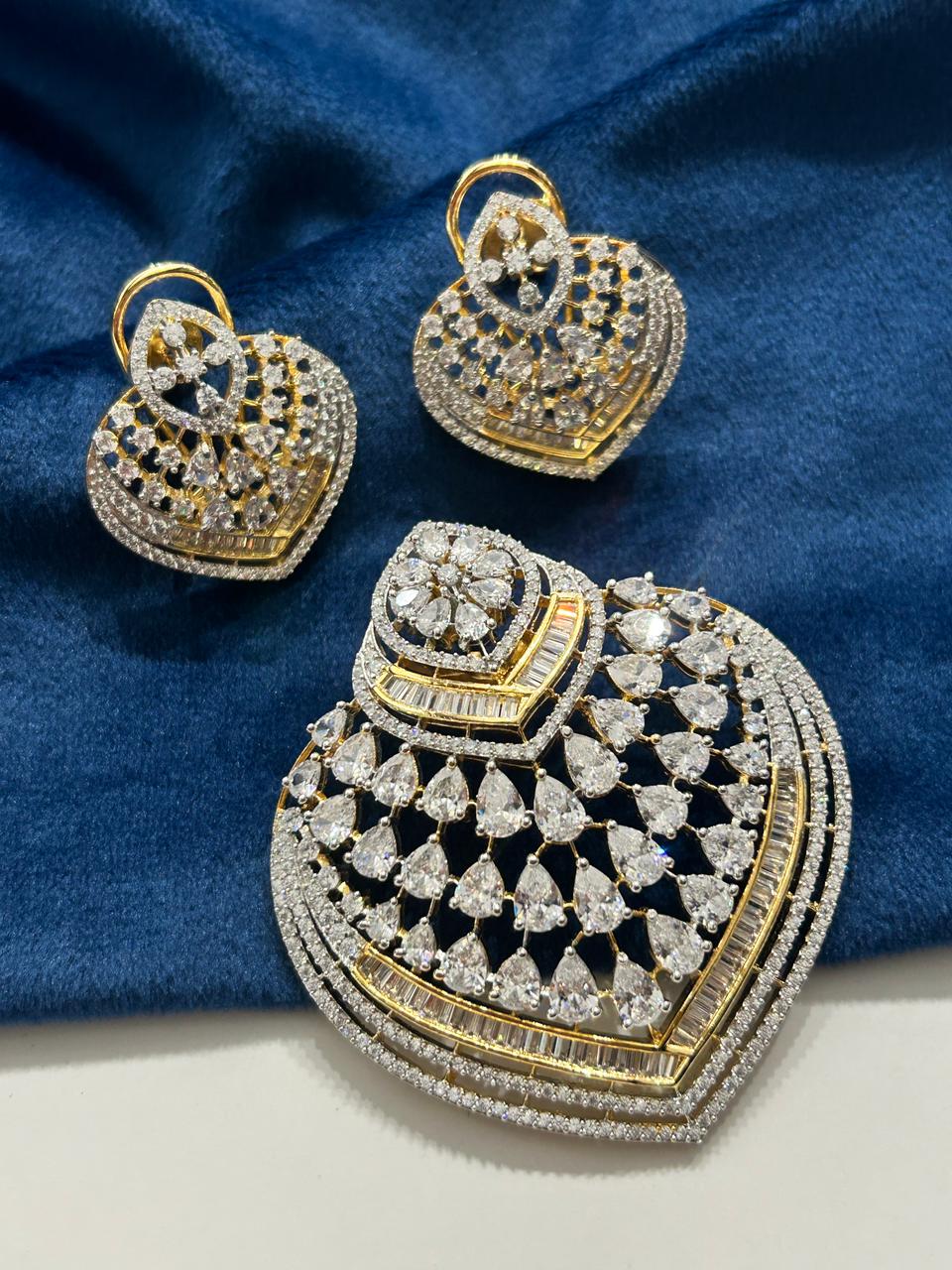 American Diamond Pendant Set  with Screw Back Earrings for Women