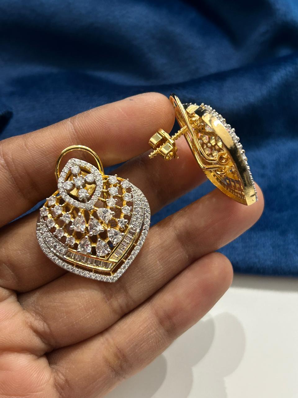 American Diamond Pendant Set  with Screw Back Earrings for Women