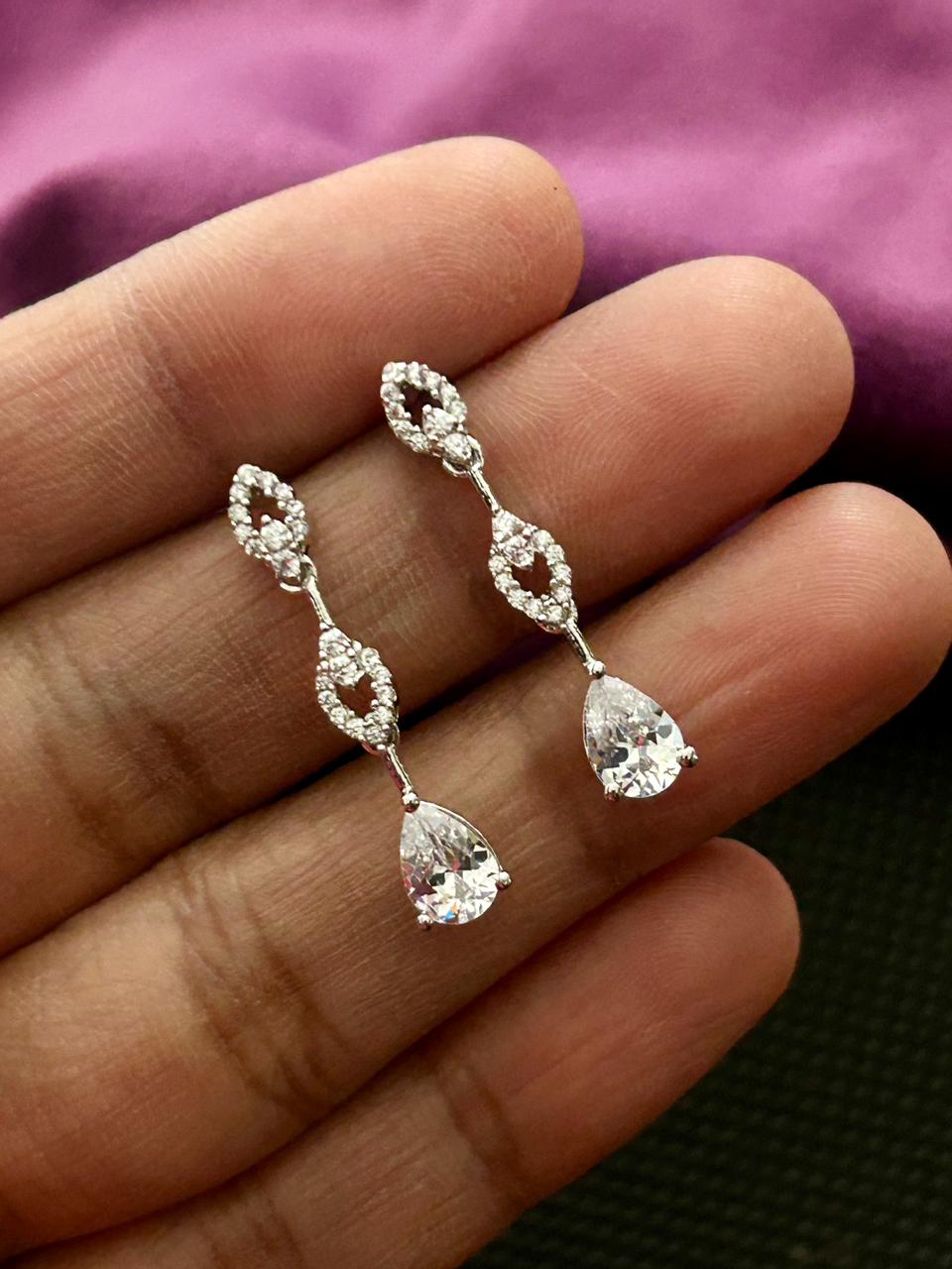 Gold Finish Diamond Look Necklace Set with Teardrop Pendant