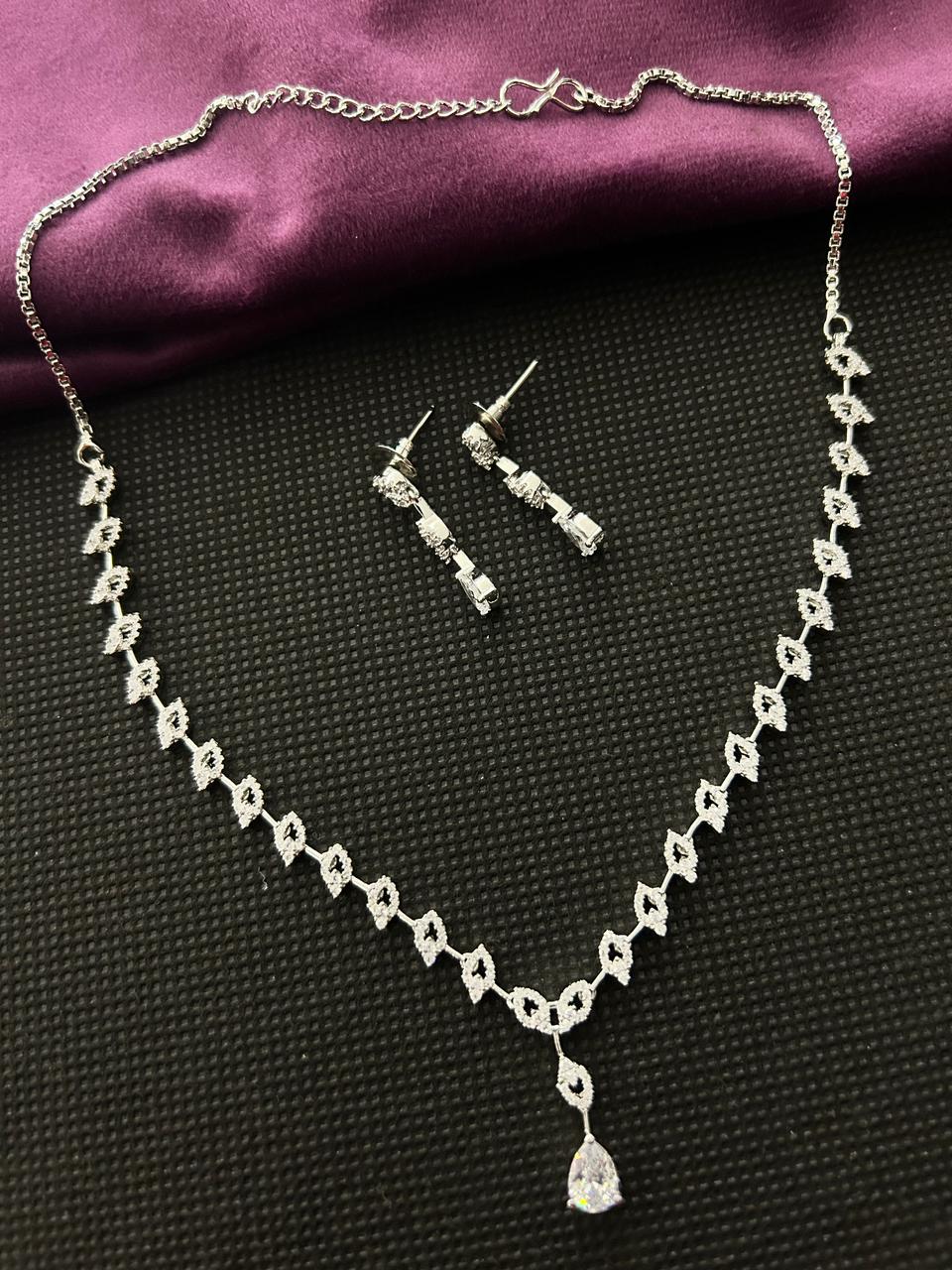 Gold Finish Diamond Look Necklace Set with Teardrop Pendant