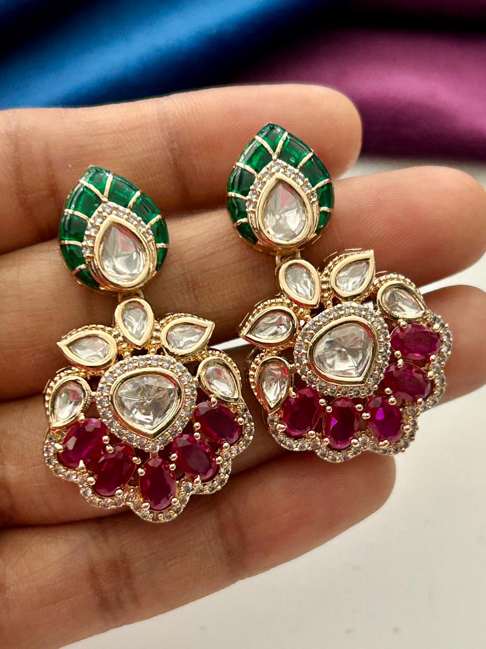 Rajeshwari Ruby Kundan Chandbali Earrings