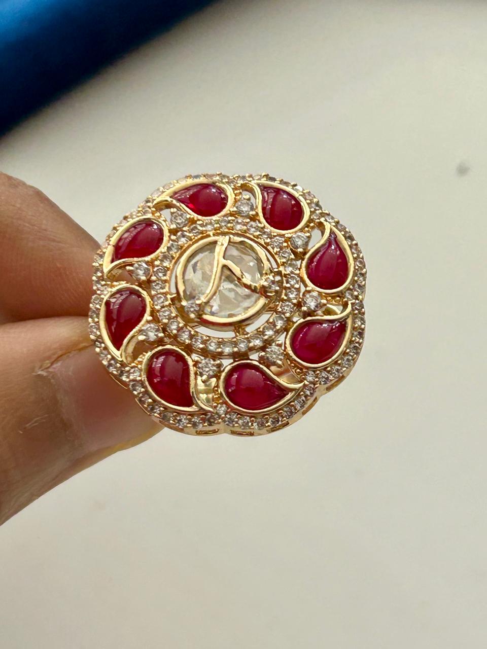 Emeriya  Kundan Mossonite CZ Statement Ring