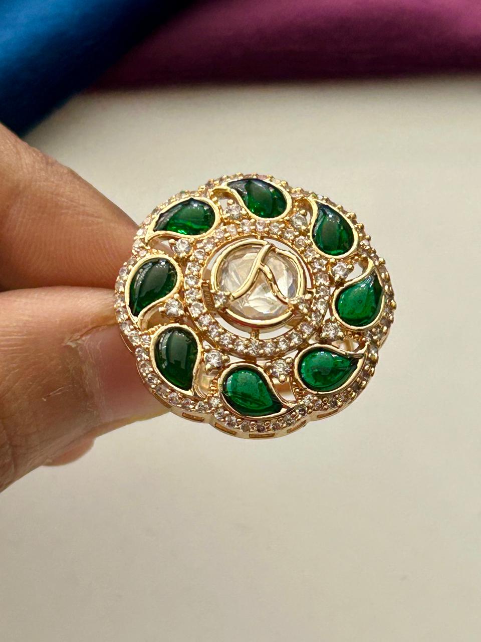 Emeriya  Kundan Mossonite CZ Statement Ring