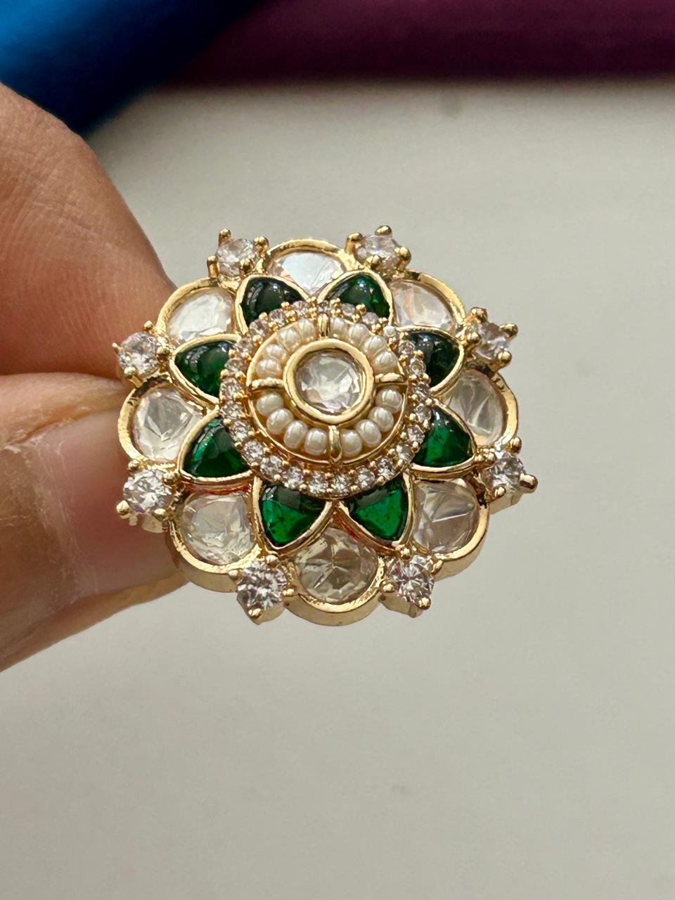 Vaidehi Pearl Kundan Floral Statement Ring