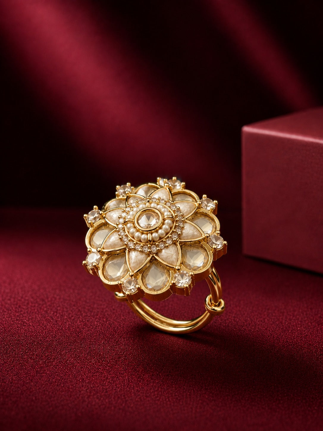 Vaidehi Pearl Kundan Floral Statement Ring