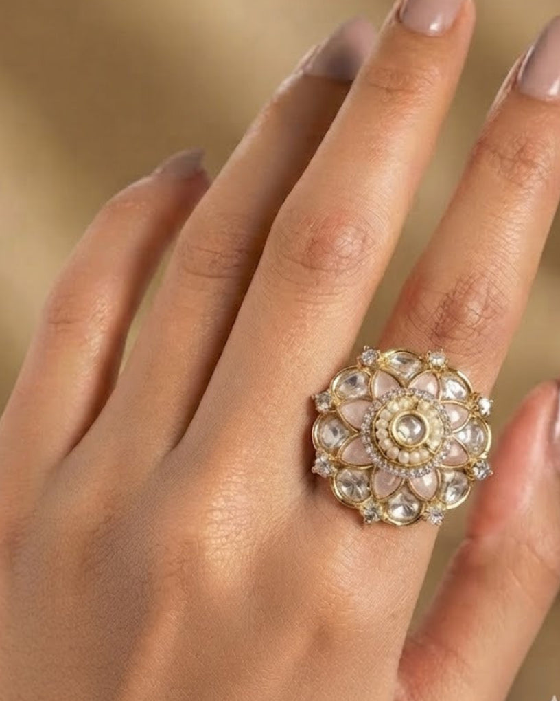Vaidehi Pearl Kundan Floral Statement Ring