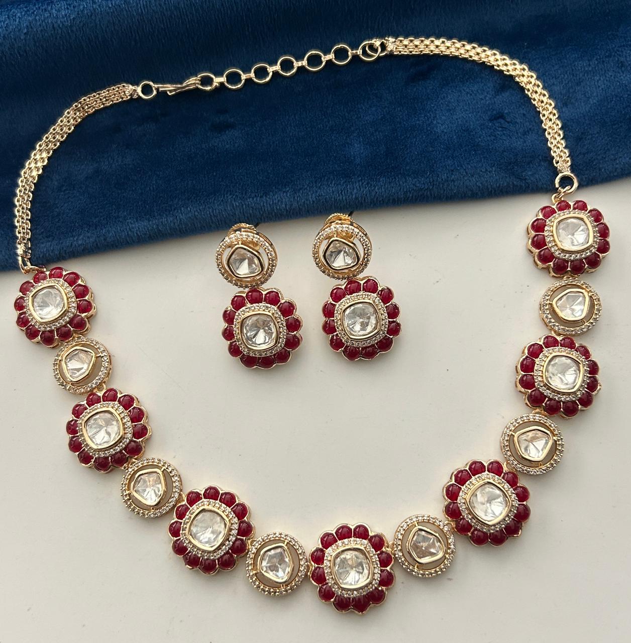 Noor Kundan Moissanite Necklace Set with Matching Earrings Premium Wear Jewellery