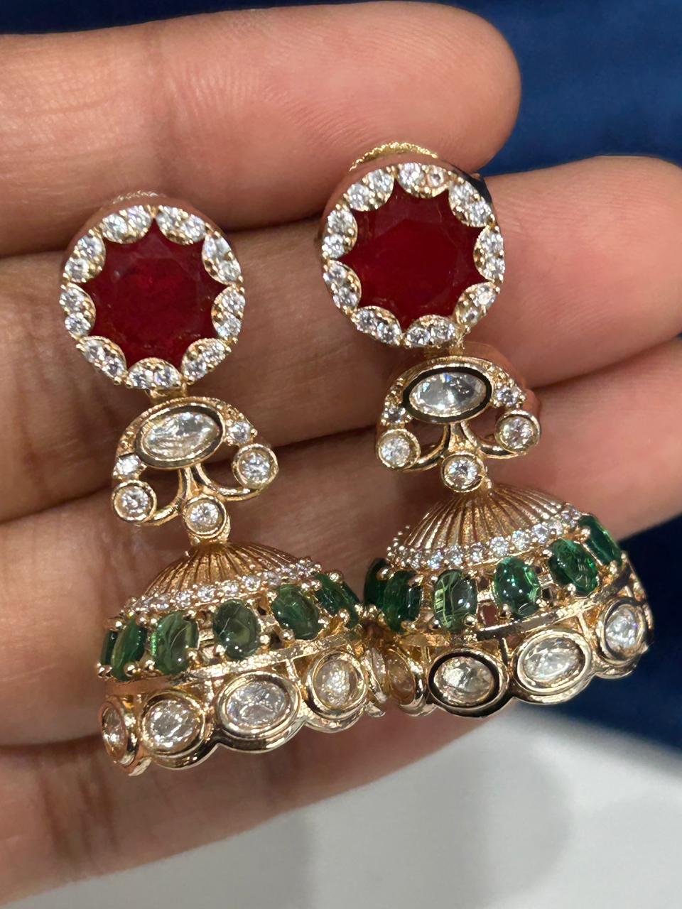 Rajwada Ruby & Emerald Kundan  Necklace Set with Jhumka Earrings  Festive Jewellery