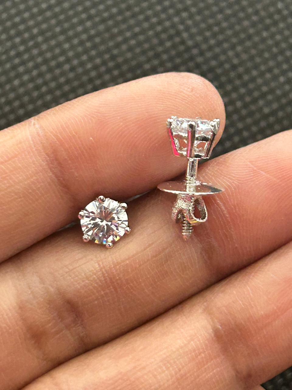Screw Pench Ishraya Spark Gold Tone Diamond Look Solitaire Stud Earrings for Women | Screw Back Tops