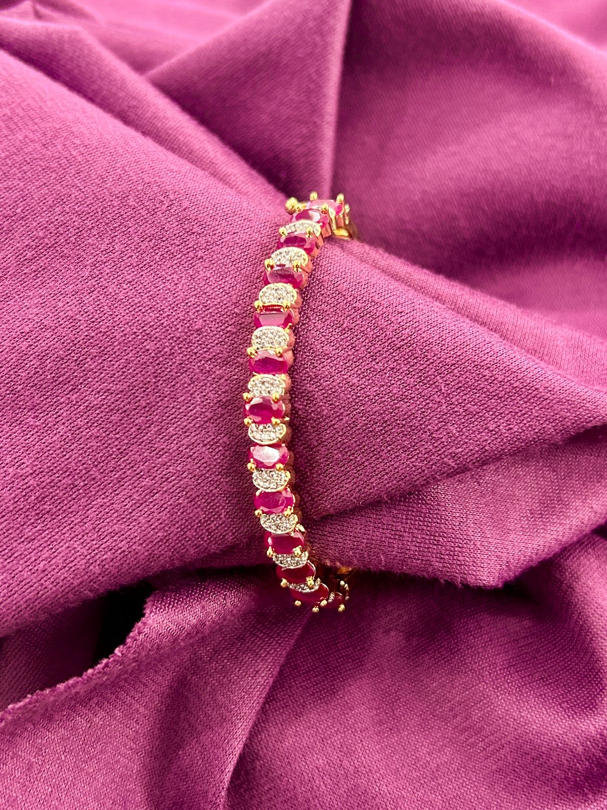 Emerald & Ruby Elegance CZ  Gold-Plated Designer Bracelet