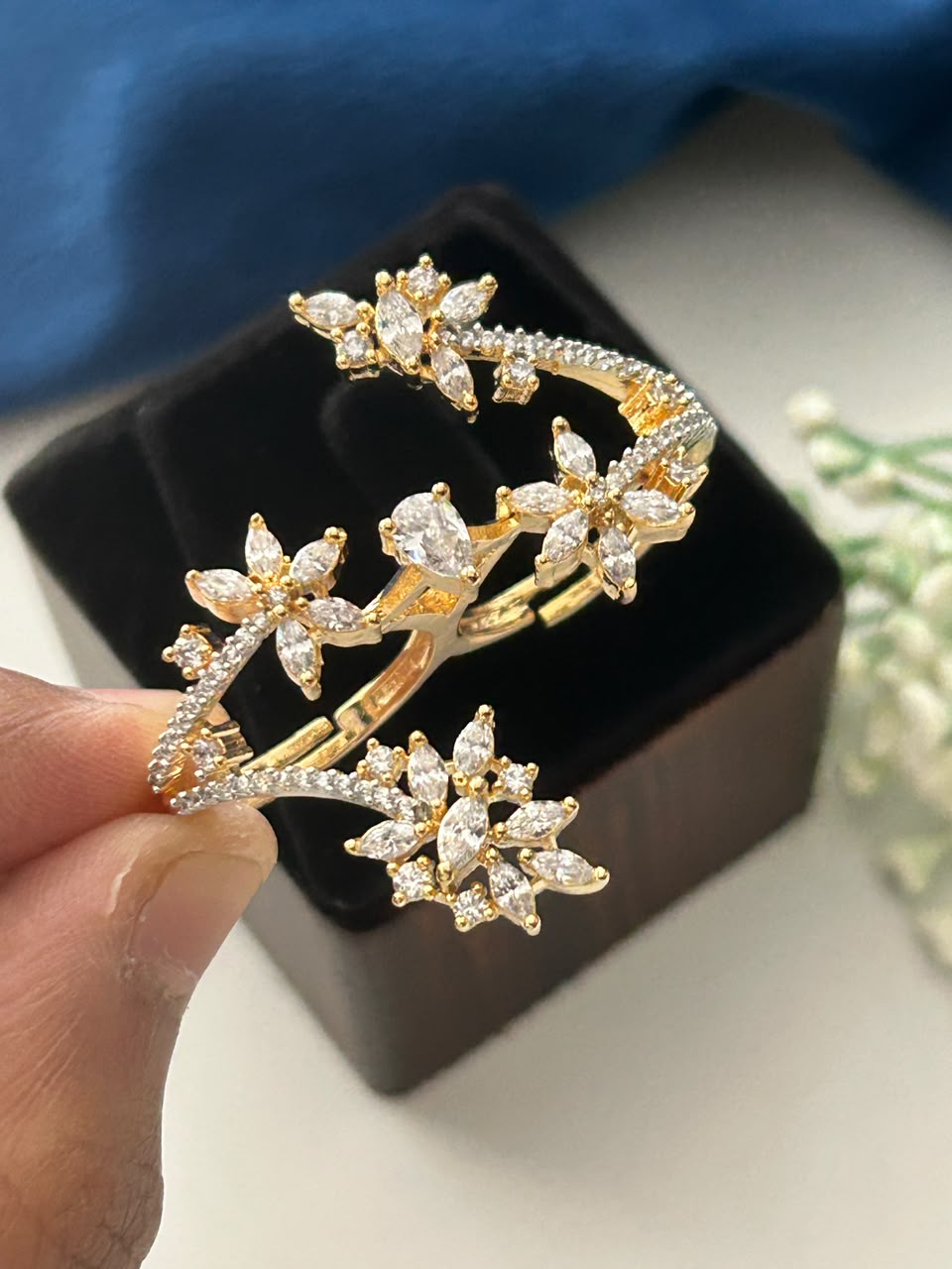 Enchanted Blossom Adjustable CZ Ring | Gold-Plated Floral Ring