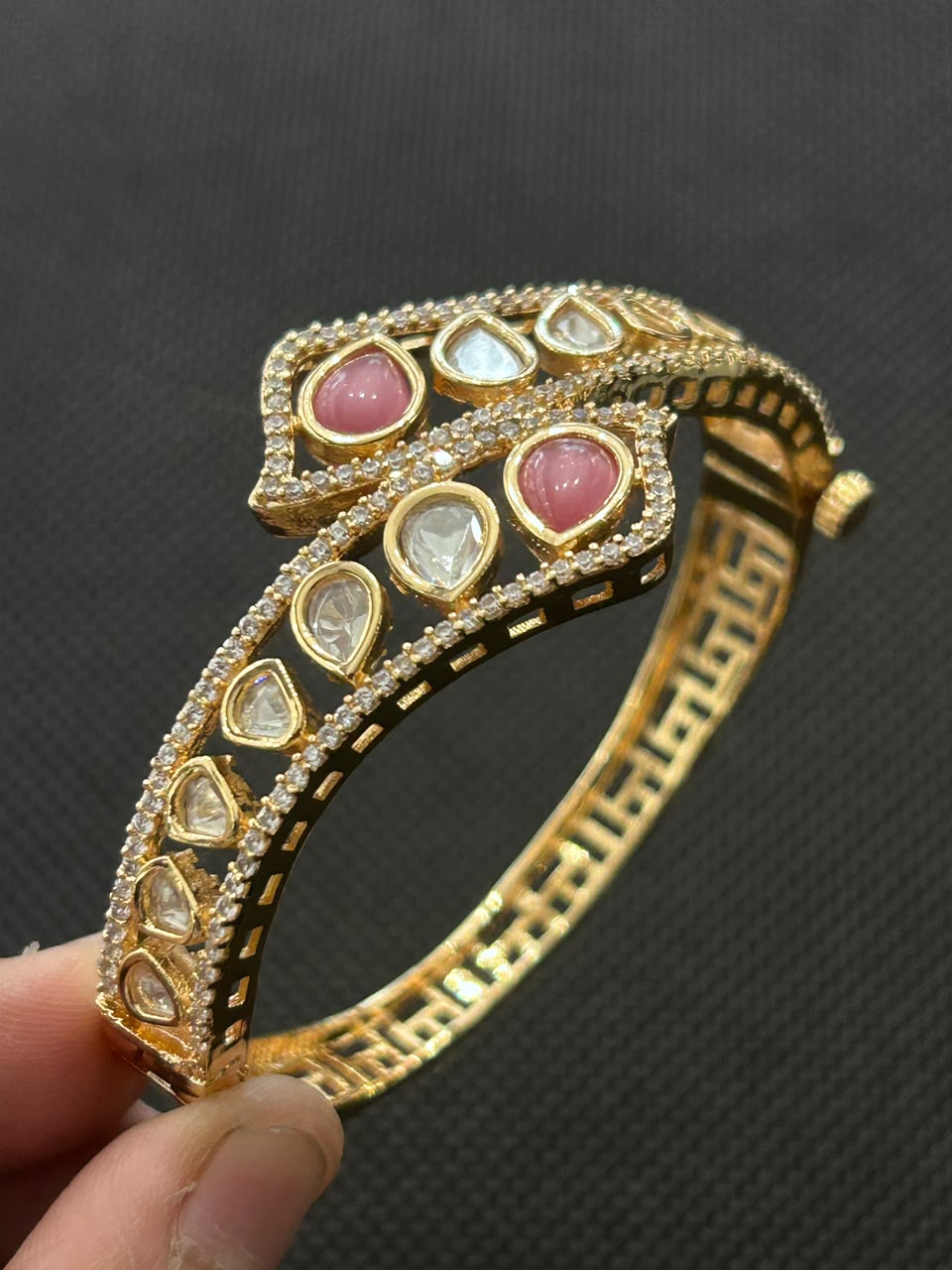 Gold-Plated Kundan with CZ Stones Adjustable Designer Bracelet