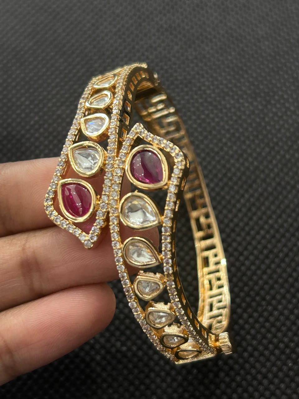 Gold-Plated Kundan with CZ Stones Adjustable Designer Bracelet