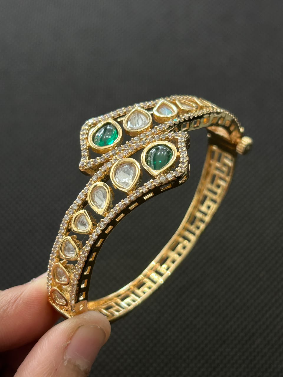 Gold-Plated Kundan with CZ Stones Adjustable Designer Bracelet