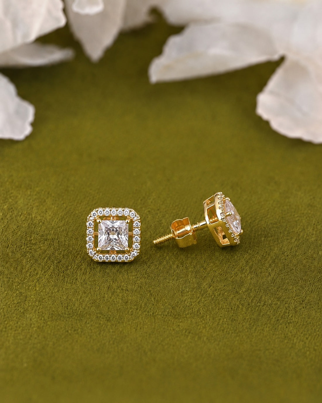 Aaranya Princess Cut CZ Stud Earrings Diamond Look Studs  for Women