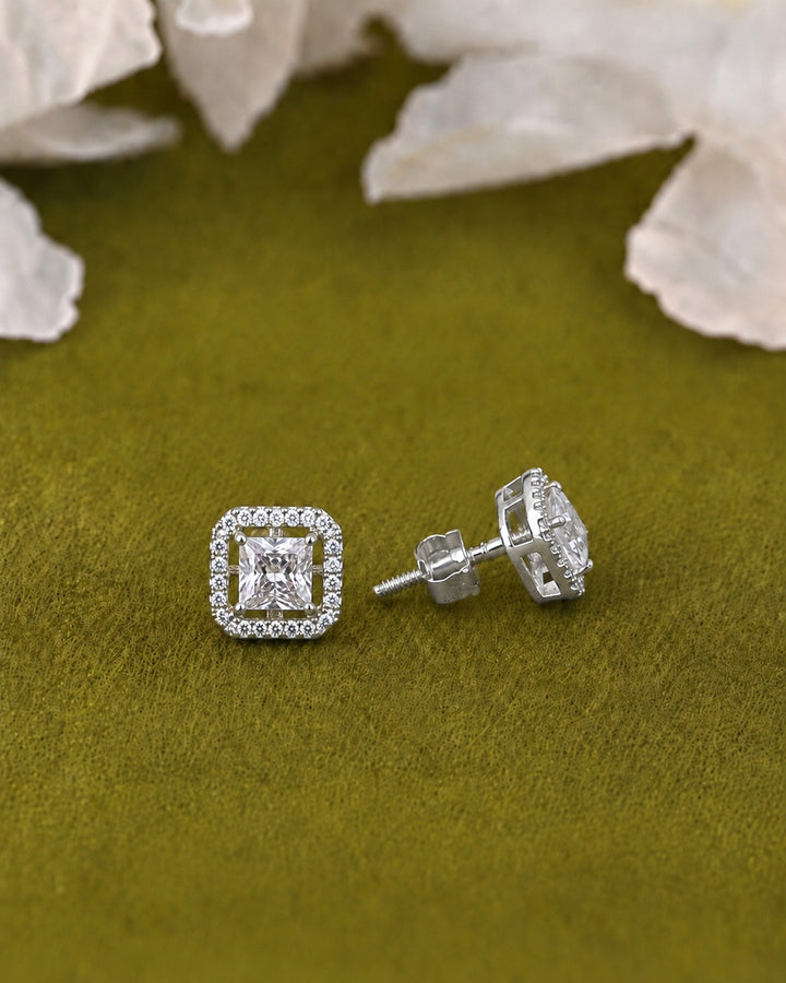 Aaranya Princess Cut CZ Stud Earrings Diamond Look Studs  for Women