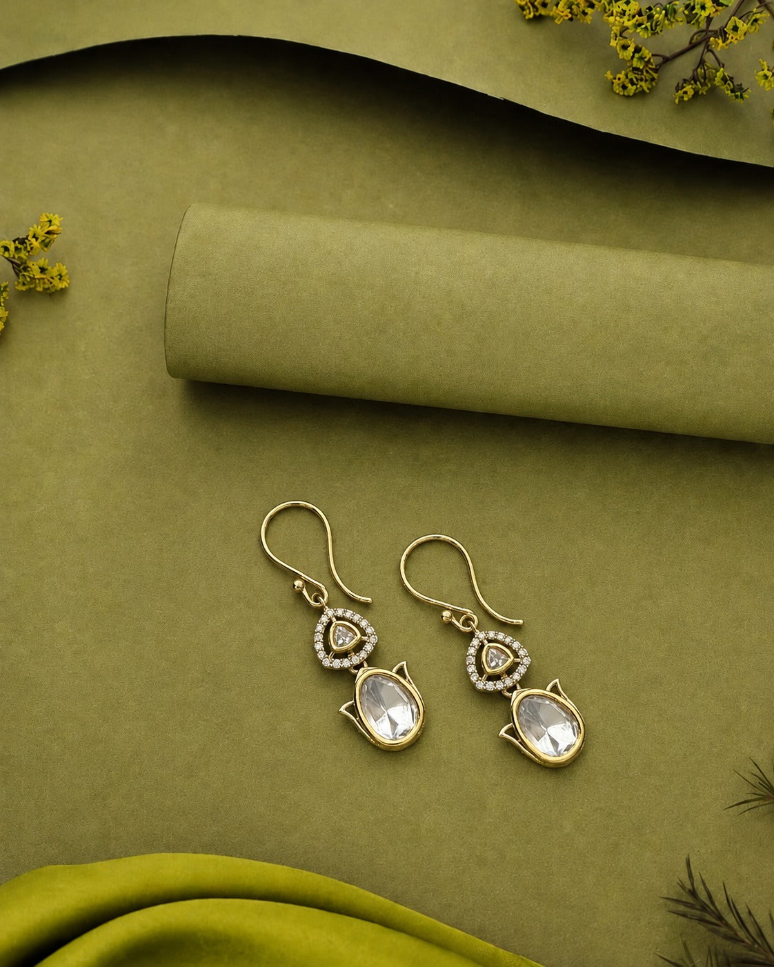 Premium Kundan Drop Earrings Gold Finish