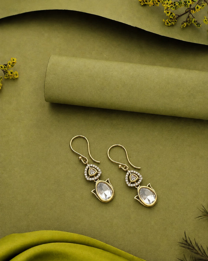 Premium Kundan Drop Earrings Gold Finish