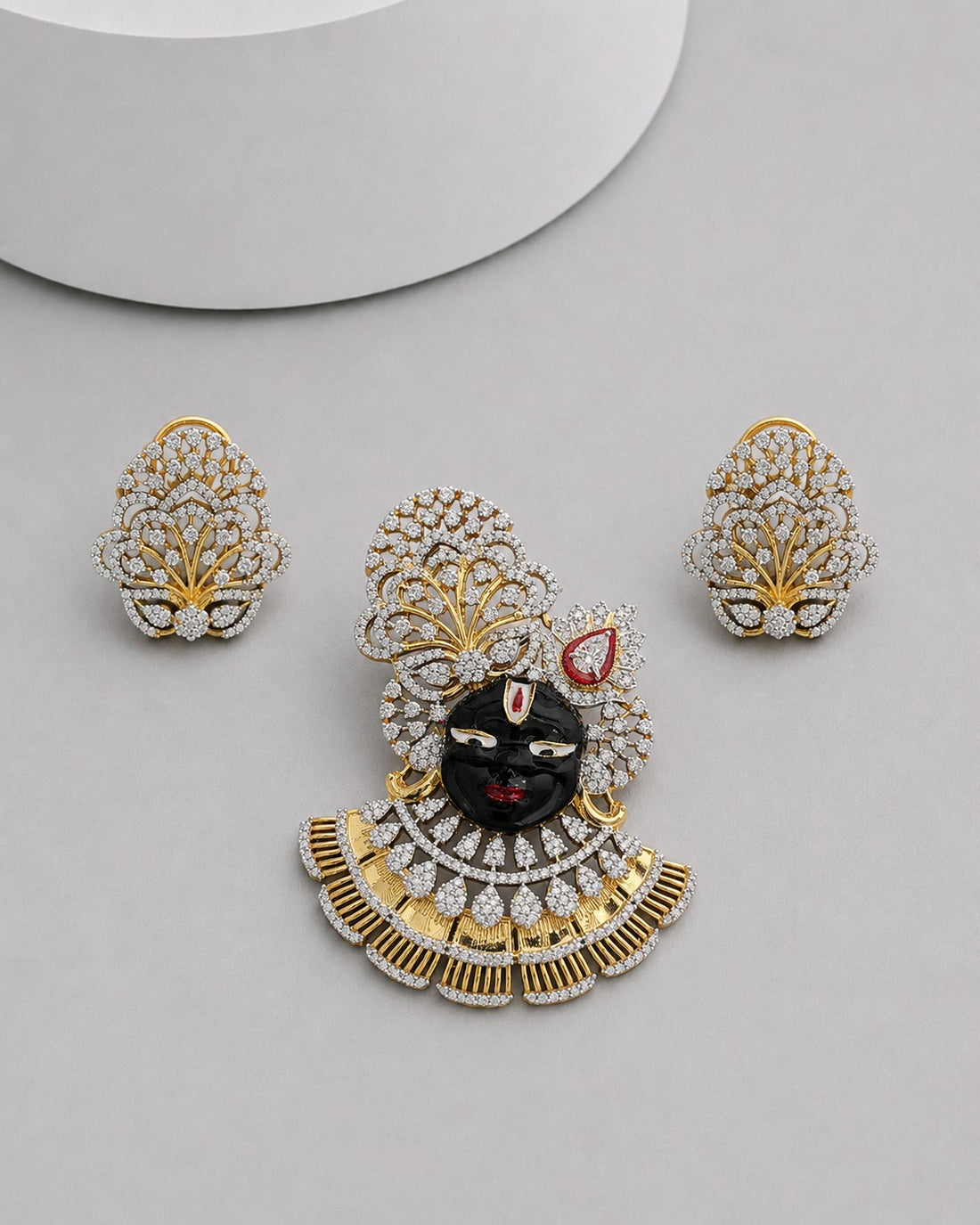 Shyam Sundar Shrinathji Pendant Set And Earrings