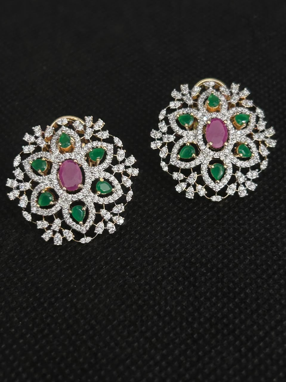 Ravina Diamond-Look Floral Statement Earrings – 4 Colours