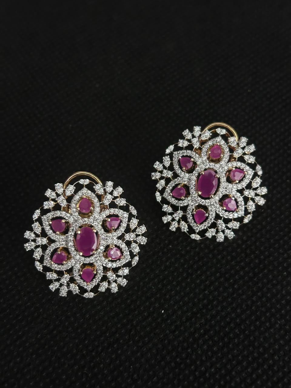 Ravina Diamond-Look Floral Statement Earrings – 4 Colours
