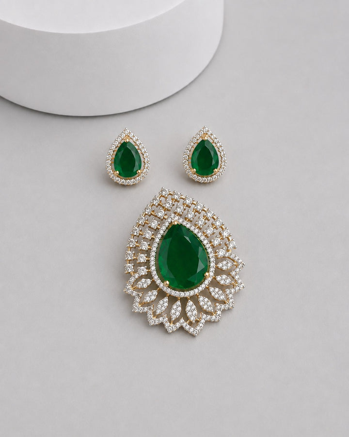 Rajwadi Ruby CZ Pendant Set