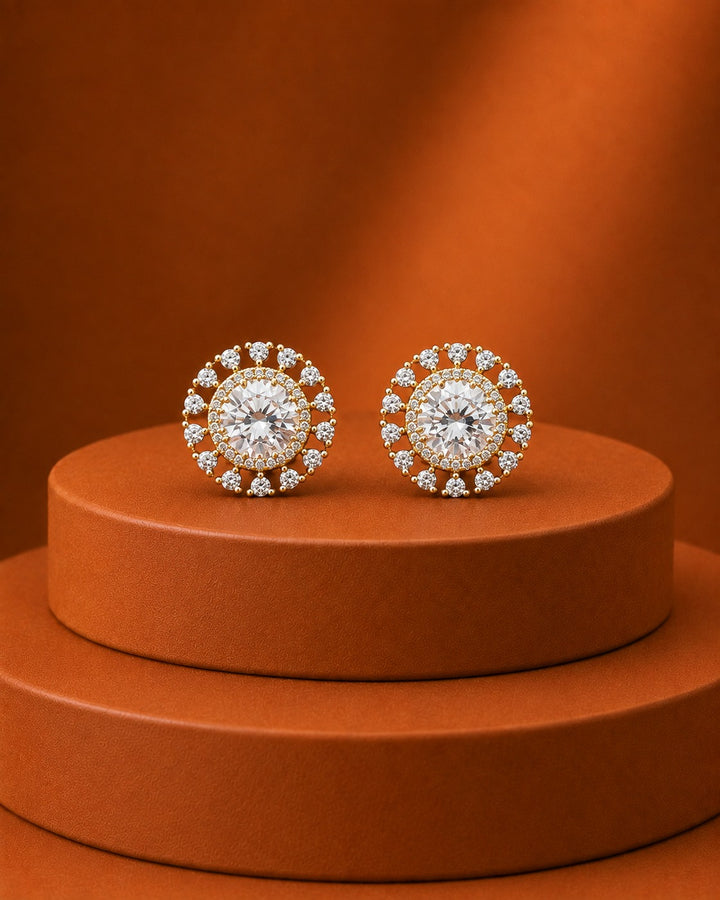 Aarini Royal Halo Stud Earrings