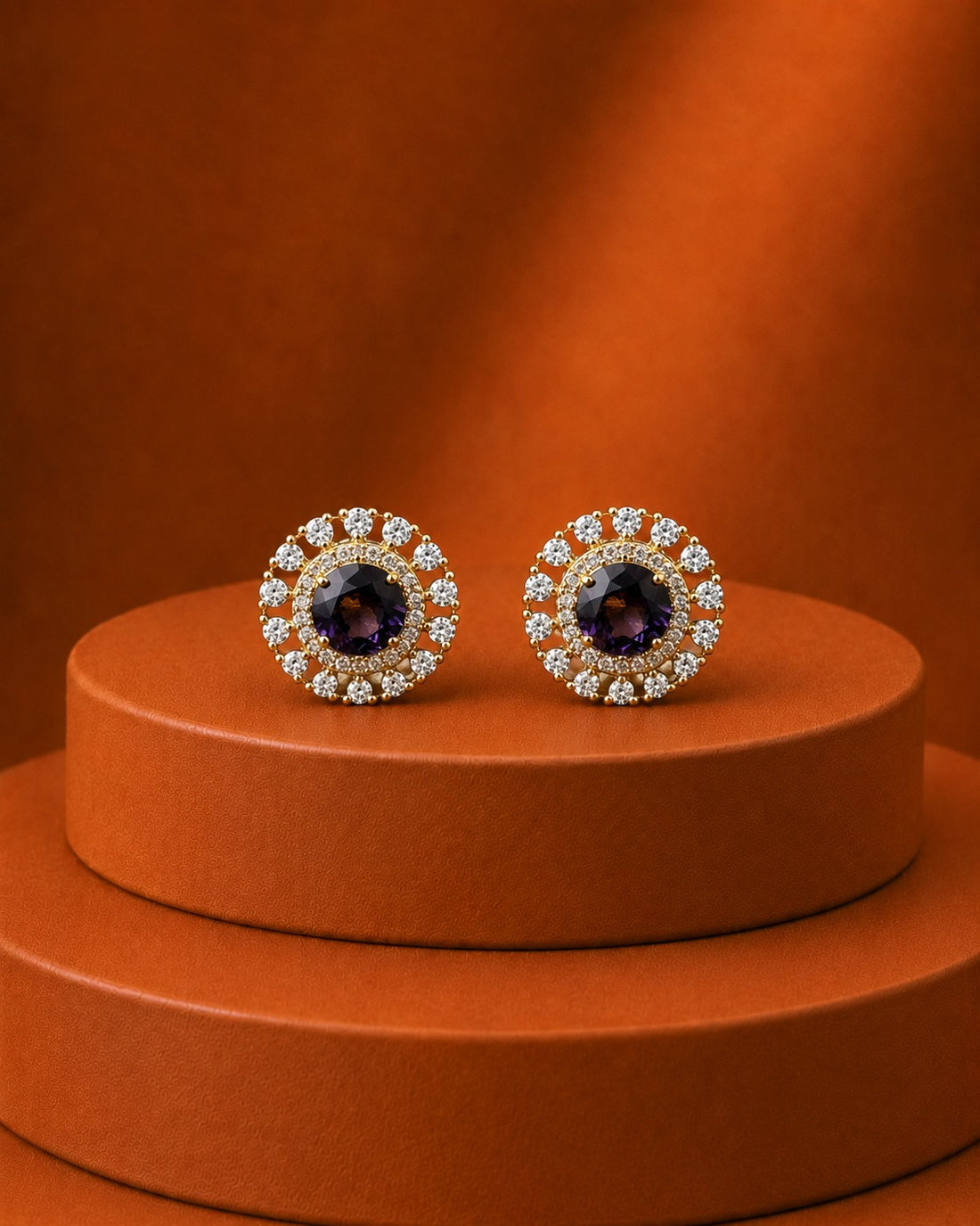 Aarini Royal Halo Stud Earrings