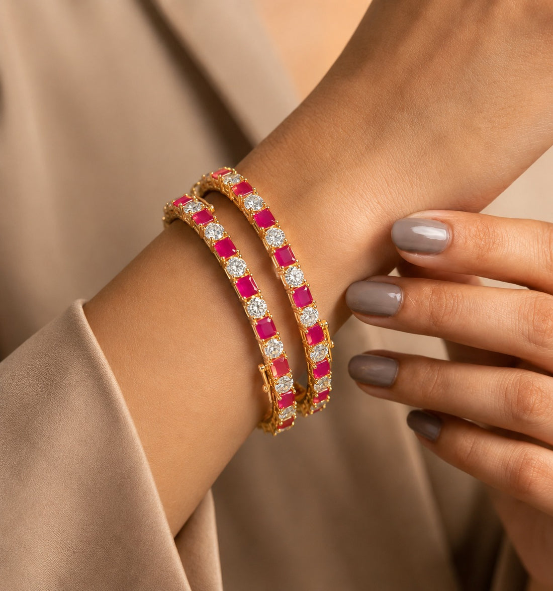Aarika Openable Ruby & Emerald Diamond-Look Bangles