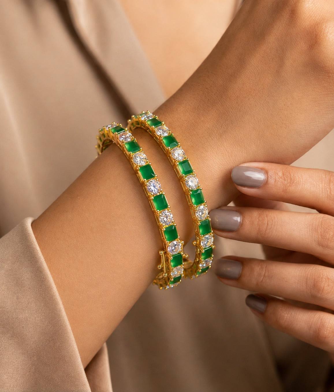 Aarika Openable Ruby & Emerald Diamond-Look Bangles