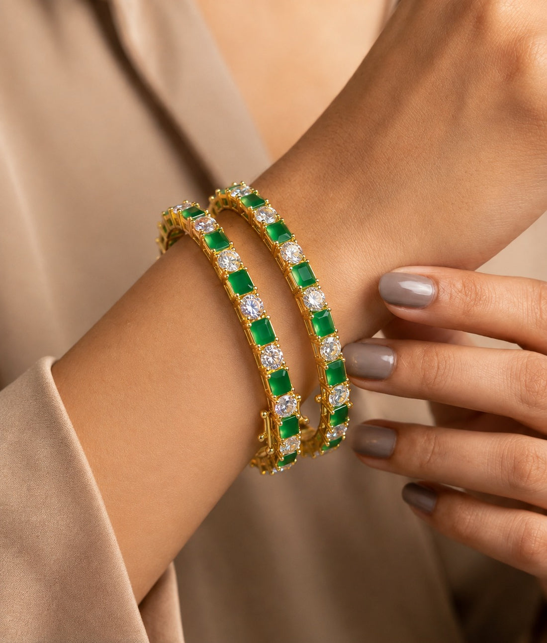Aarika Openable Ruby & Emerald Diamond-Look Bangles