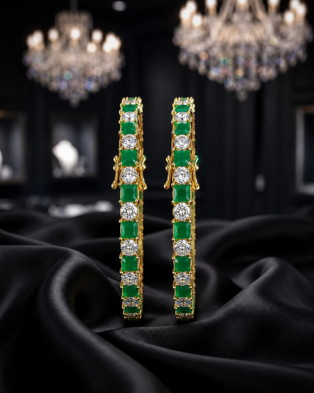 Aarika Openable Ruby & Emerald Diamond-Look Bangles