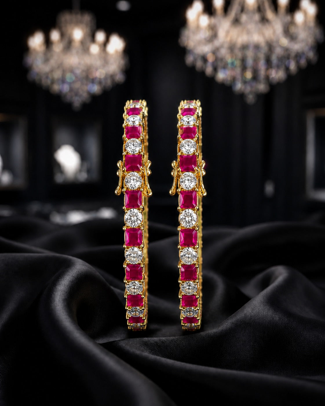 Aarika Openable Ruby & Emerald Diamond-Look Bangles