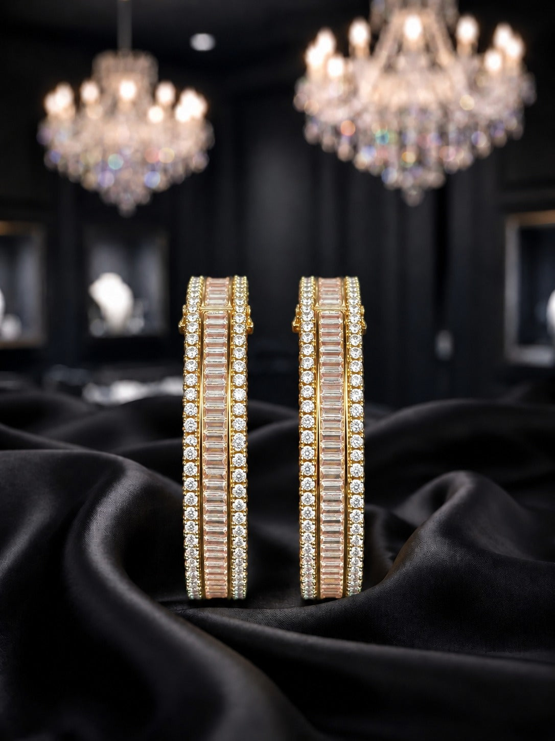 Avelora Gold-Tone Baguette Diamond-Look Bangle Set of 2 Openable