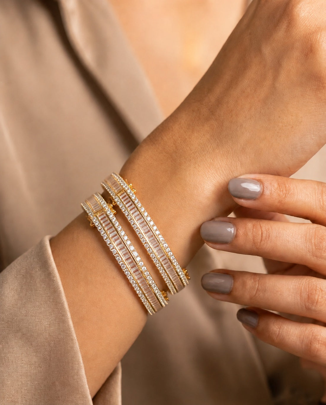 Avelora Gold-Tone Baguette Diamond-Look Bangle Set of 2 Openable
