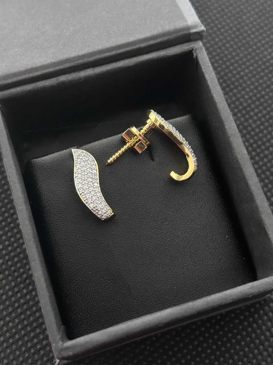 Aadhira Gold-Tone Curved CZ Screw Back Earrings for Women