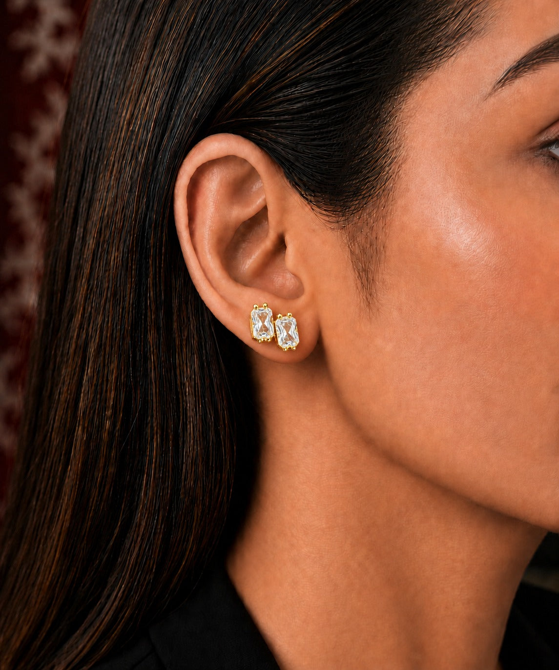 Aarohi Luxe CZ Double-Bar Screw Back Earrings