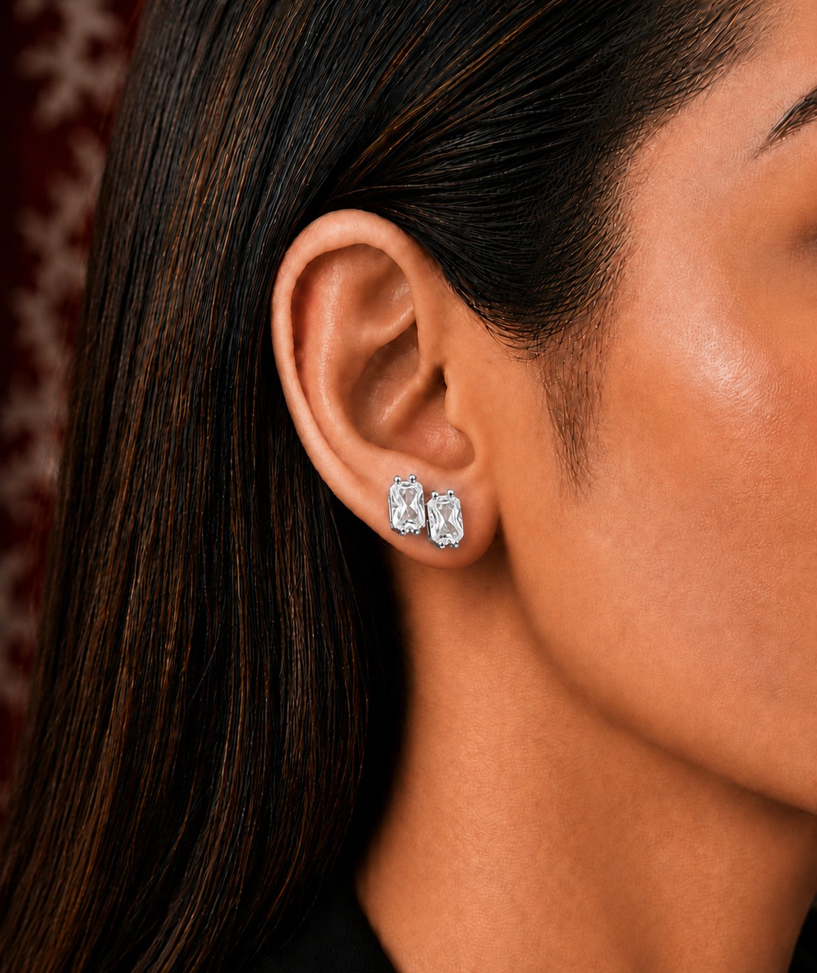 Aarohi Luxe CZ Double-Bar Screw Back Earrings