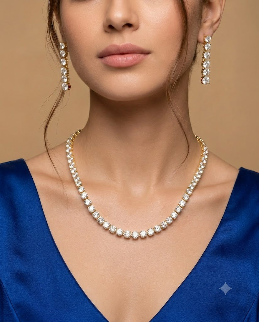 Serina Gold-Tone Diamond-Look Tennis Necklace Set Screw Back Earrings