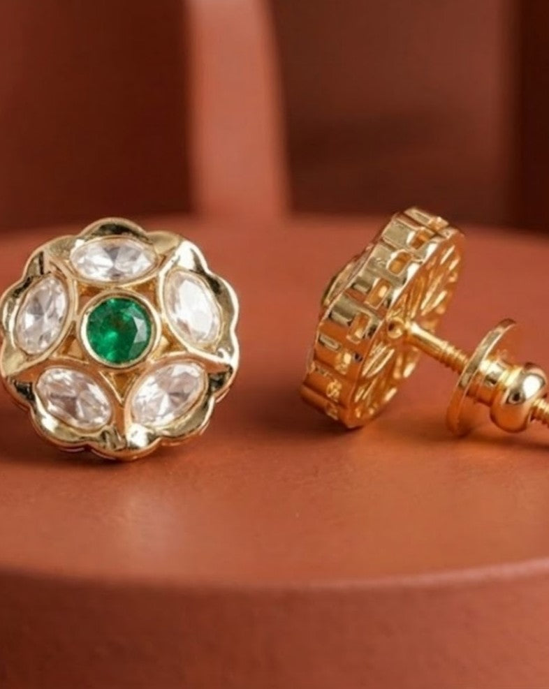 Saanvi Kundan Moissanite Floral Stud Earrings