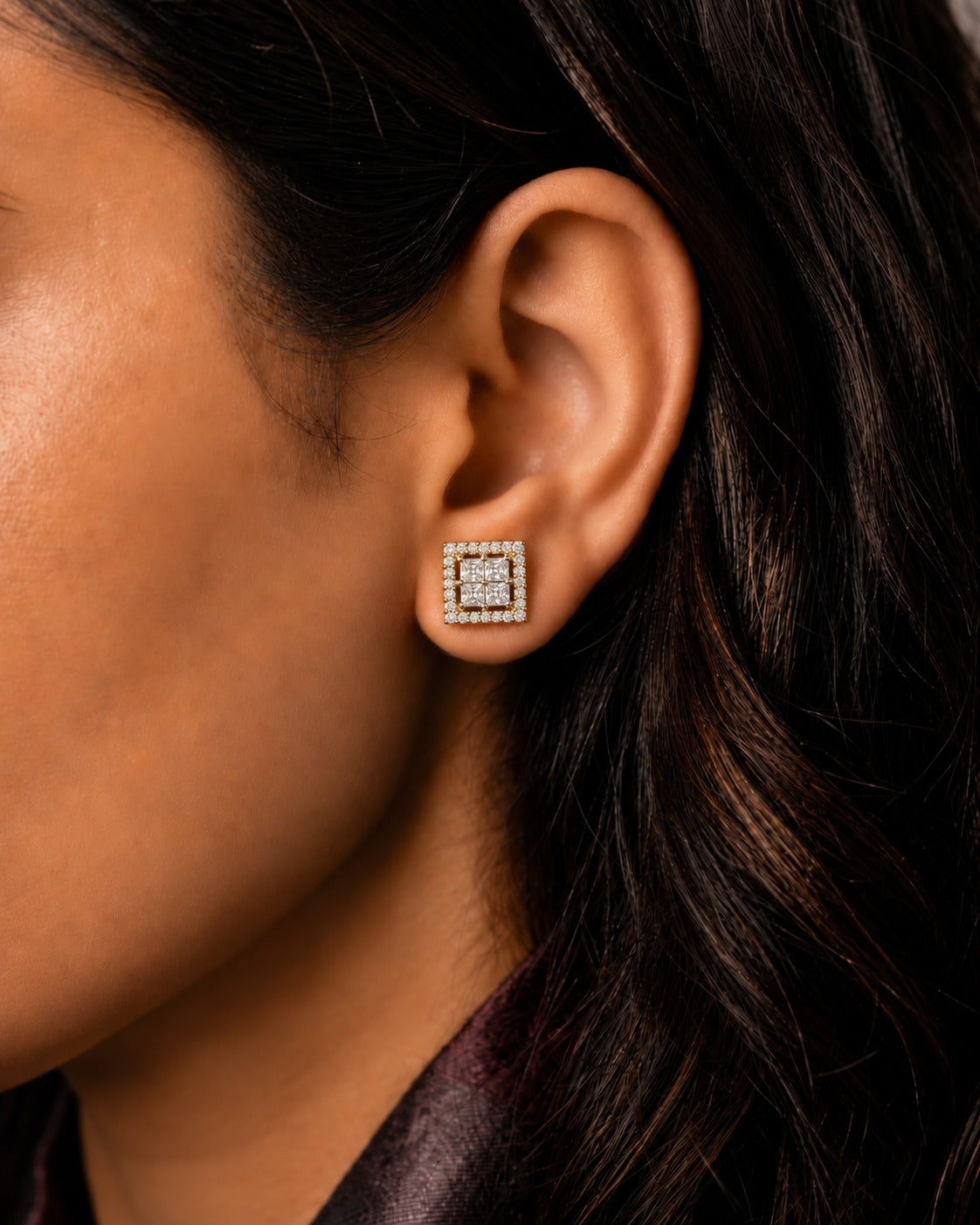 Eshvika Geometric Crystal Screw  Stud Earrings