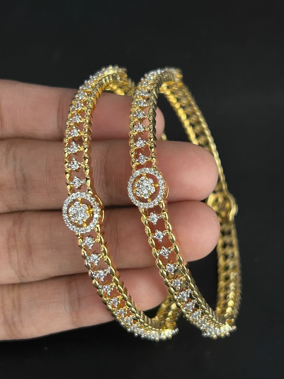 Zivara Gold-Tone Diamond-Look Halo Link Bangle