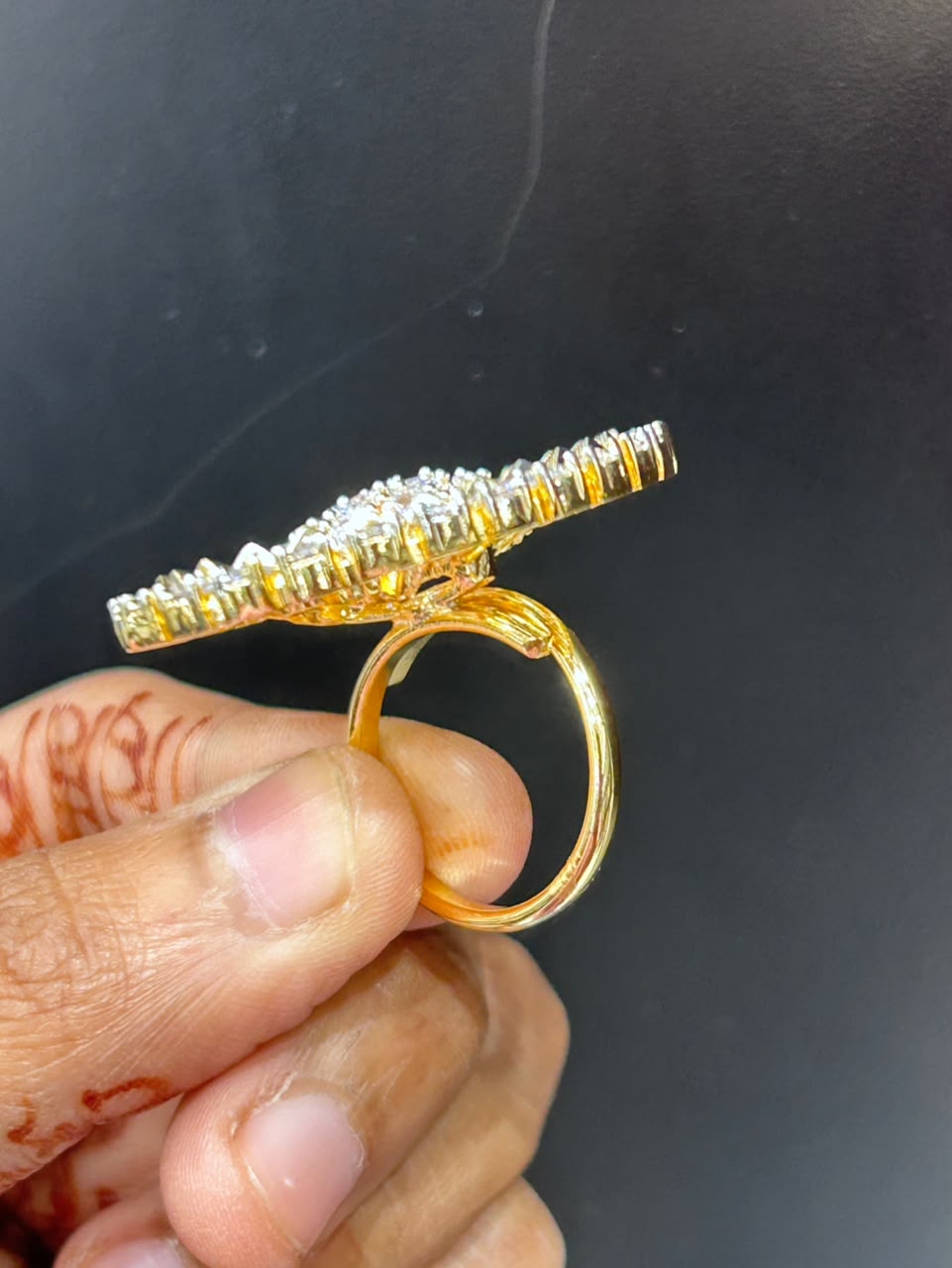 Adjustable Gold Sunburst Crystal Statement Ring