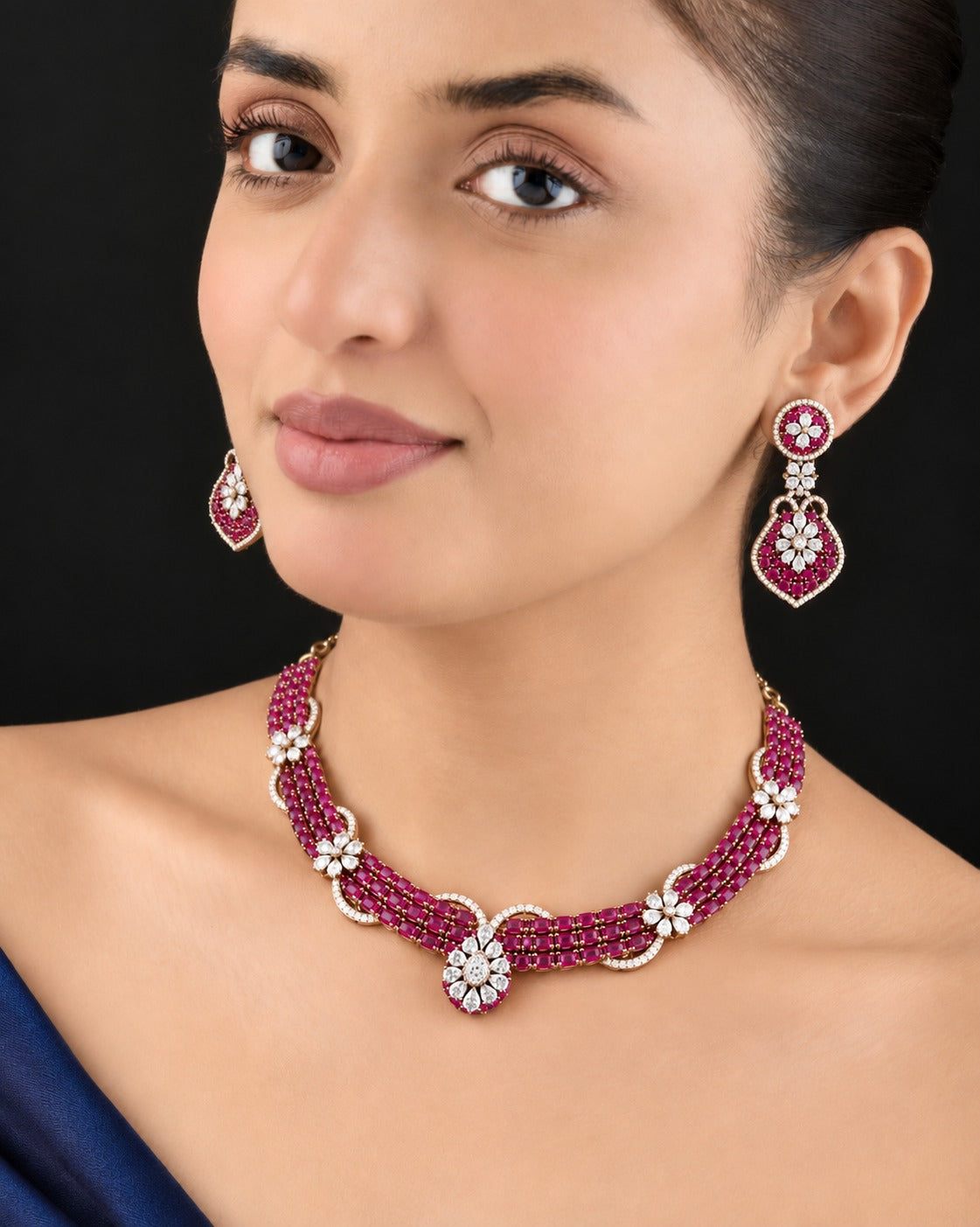 Aarvika Floral Luxe Diamond-Look Necklace Set