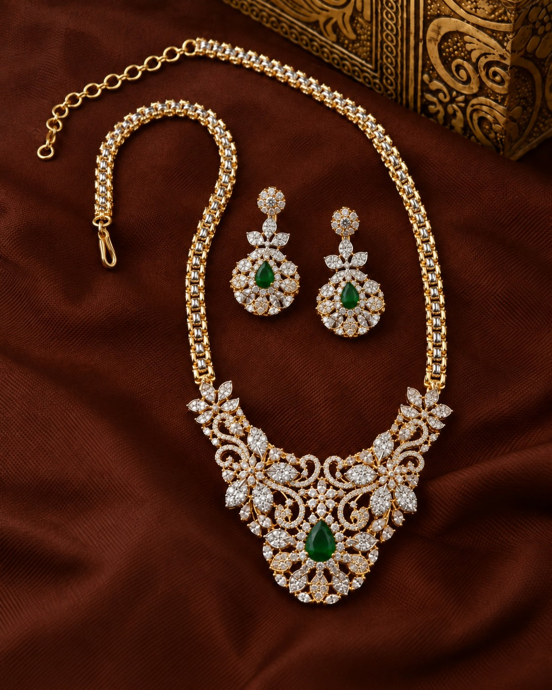 Vyanika Floral Vine Diamond-Look Necklace Set