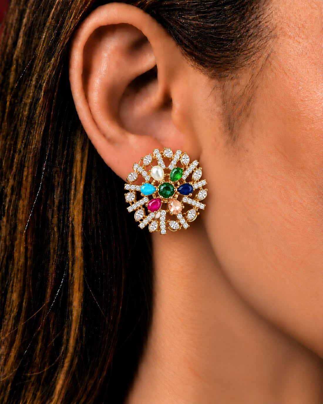 Solid Multicolor Floral Statement Stud Earrings
