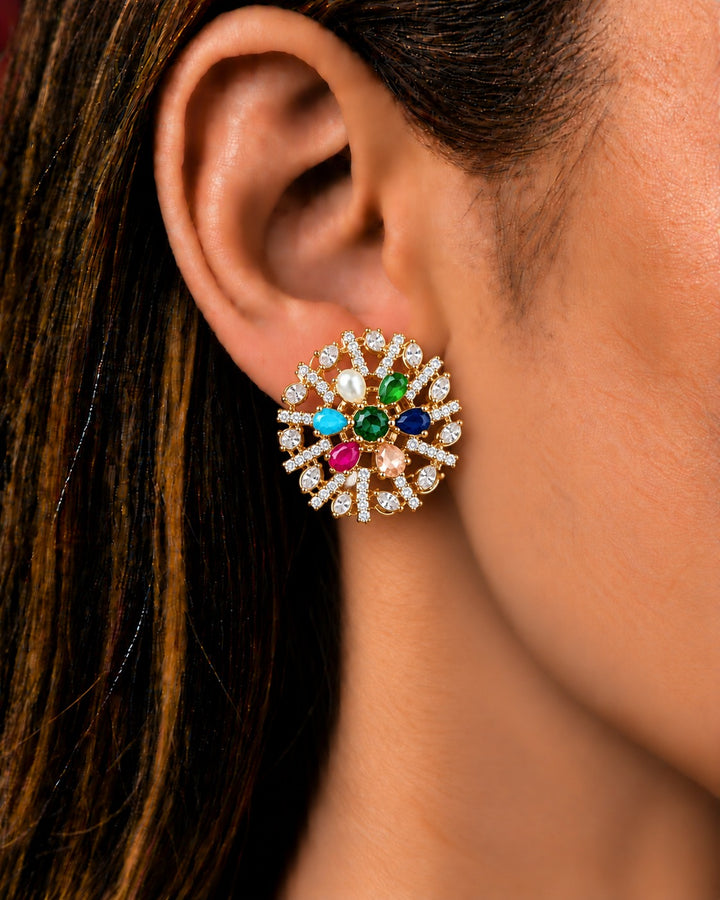 Solid Multicolor Floral Statement Stud Earrings